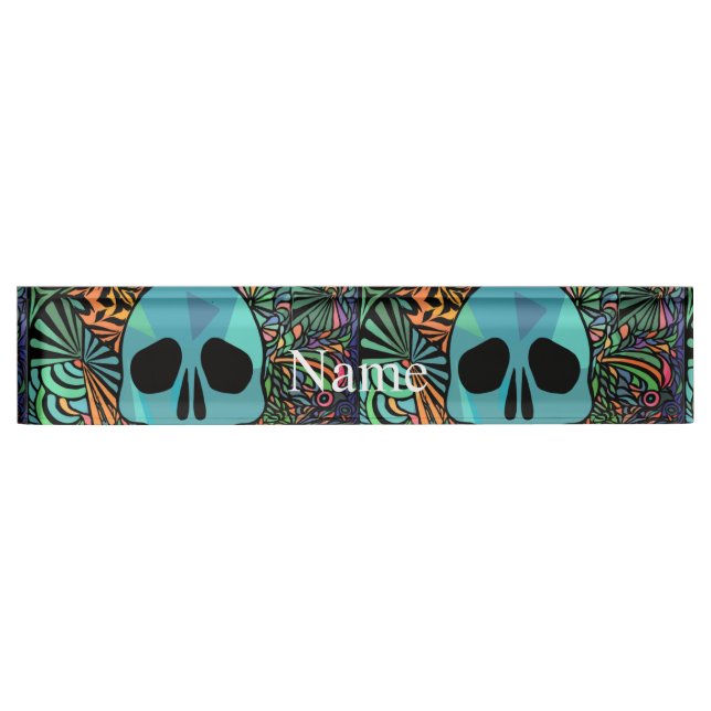 Halloween Hippie Skull Thunder_Cove Namensplakette (Vorderseite)