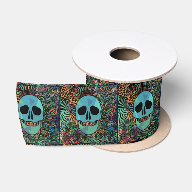 Halloween Hippie Skull Thunder_Cove Satinband (Spule)