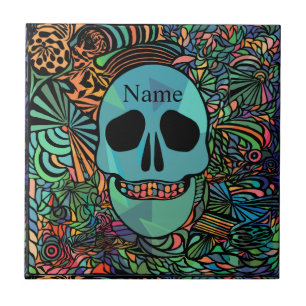 Halloween Hippie-Totenkopf Thunder_Cove Fliese