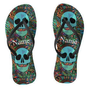 Halloween Hippie-Totenschädel Thunder_Cove Flip Flops
