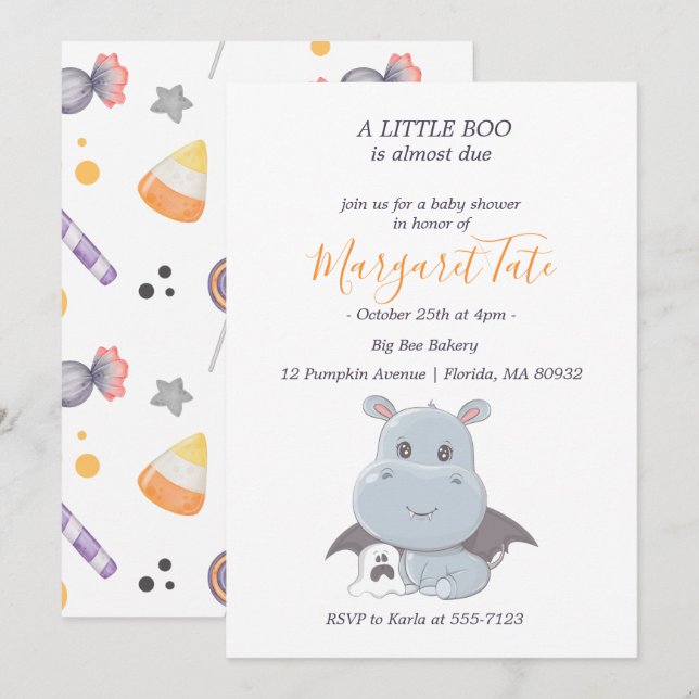 Halloween Hippopotamus Little Boo Baby Dusche Einladung (Vorne/Hinten)