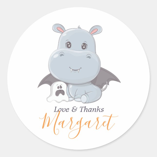 Halloween Hippopotamus Little Boo Baby Dusche Runder Aufkleber (Vorderseite)