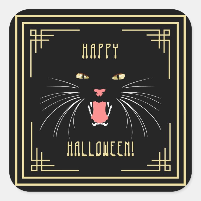 Halloween Hissing Cat Black Elegant Stickers (Vorderseite)