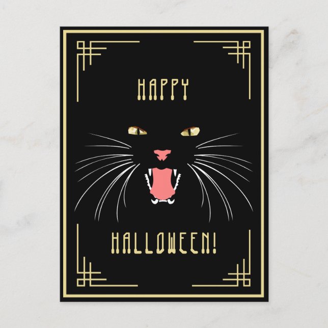 Halloween Hissing Cat Black Elegante Postkarte (Vorderseite)
