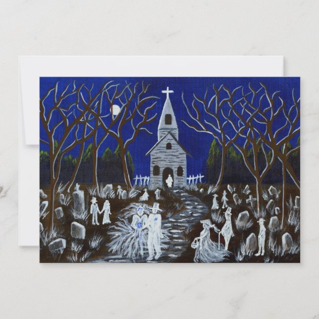 Halloween, Hochzeit, Einladung, Kirche, Geister Einladung (Vorderseite)
