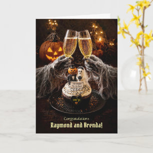 Halloween-Hochzeits-Champagner-Tost und süßer Cupc Karte