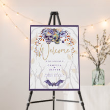 Halloween Hochzeitseinladung Gothic Skulls Lila