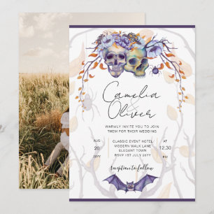 Halloween Hochzeitseinladung Gothic Skulls Lila Einladung