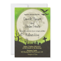 Halloween Hochzeitseinladung grün mit Mond