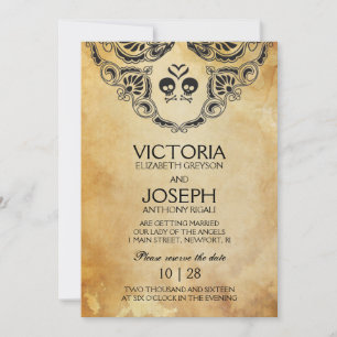 Halloween-Hochzeitseinladung - Totenkopf und gekre Save The Date