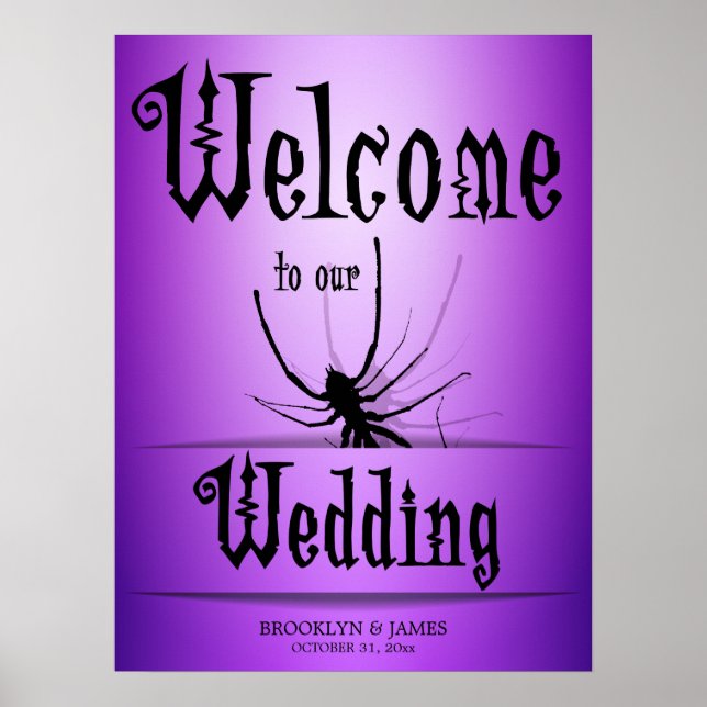 Halloween Hochzeitsempfang Lila Spinne signieren Poster (Vorne)