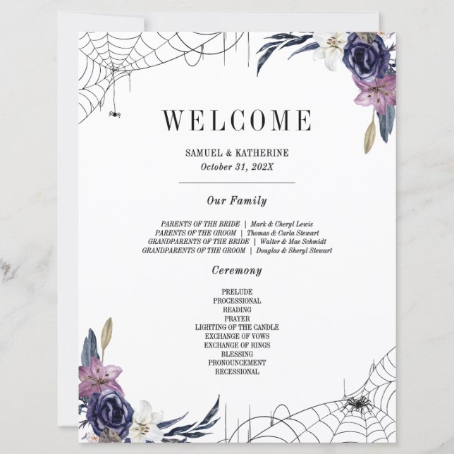 Halloween Hochzeitsfamilie stellt Begrüßungszeiche (Vorderseite)