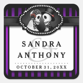 Halloween Hochzeitskelette Lila Quadratischer Aufkleber