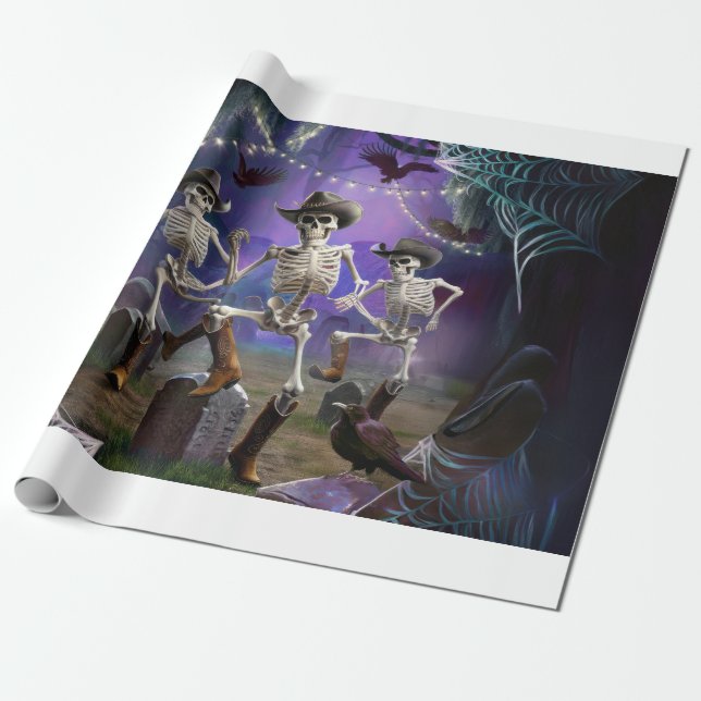 Halloween Hoedown, tanzende Skelette Horiz Geschenkpapier (Ungerollt)