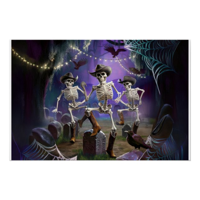 Halloween Hoedown, tanzende Skelette Horiz Poster (Vorderseite)