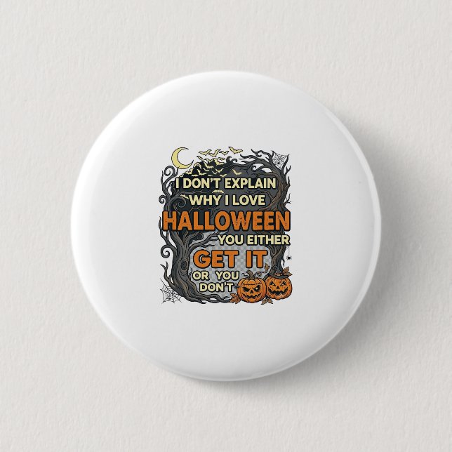 Halloween Holen Sie es Gruselig Baum Kürbisse Fled Button (Vorderseite)