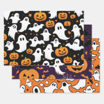 Halloween Holiday Pumpkin Ghost Bats Black Lila