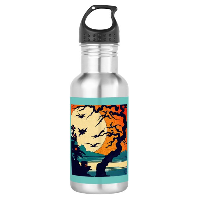 Halloween - Holzschnitt Art 7 Edelstahlflasche (Vorderseite)