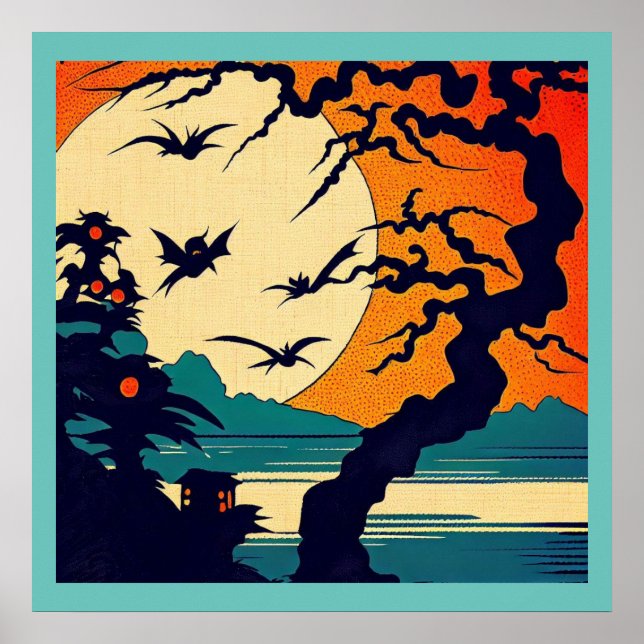 Halloween - Holzschnitt Art 7 Poster (Vorne)
