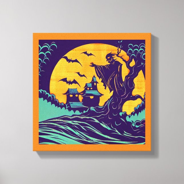 Halloween - Holzschnitt Stil 2 Leinwanddruck (Vorderseite)