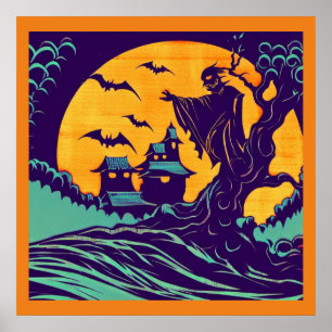 Halloween - Holzschnitt Stil 2 Poster