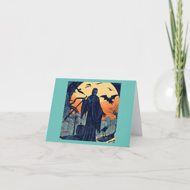 Halloween - Holzschnitt Stil 3 Karte (Vorderseite)