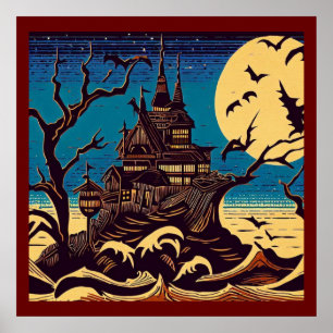 Halloween - Holzschnitt Stil 4 Poster