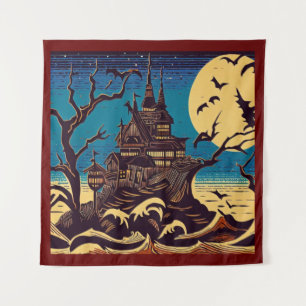Halloween - Holzschnitt Stil 4 Wandteppich