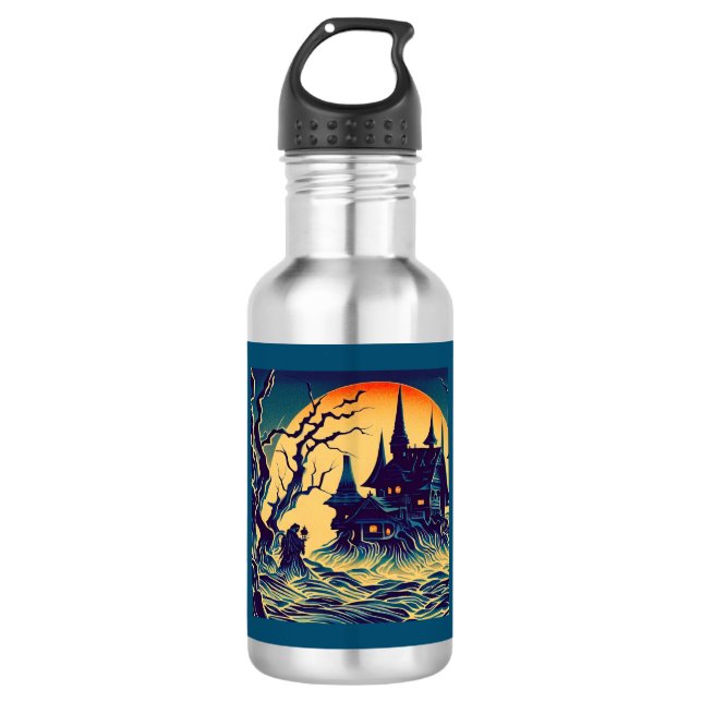 Halloween - Holzschnitt Stil 6 Edelstahlflasche (Vorderseite)