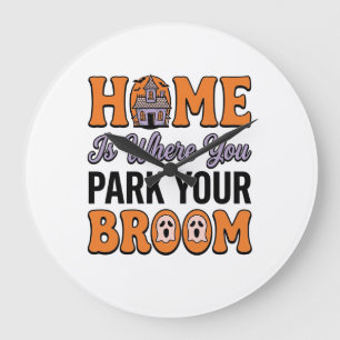 Halloween Home Park Your Broom Vintage-Typografie Große Wanduhr