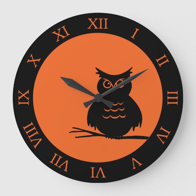 Halloween Hoot Owl Große Wanduhr (Vorderseite)
