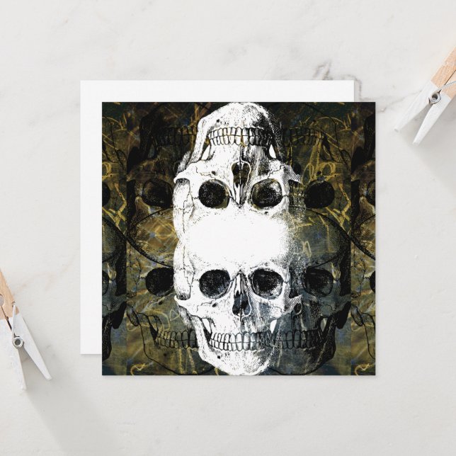 Halloween Horror - 3 Skulls Graffiti Burst Einladung (Vorderseite/Rückseite Beispiel)