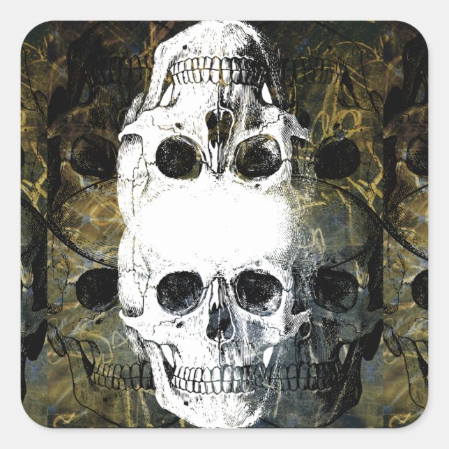 Halloween Horror - 3 Skulls Graffiti Burst Quadratischer Aufkleber (Vorderseite)