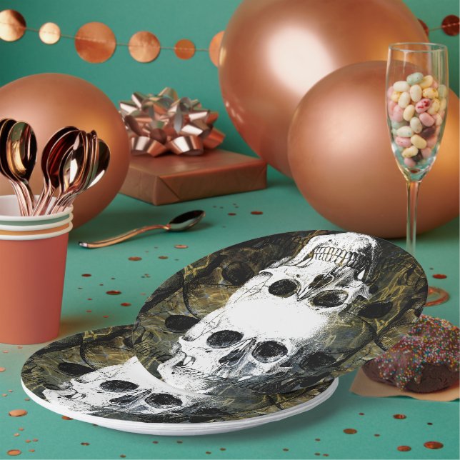 Halloween-Horror - 3 Totenkopf-Graffiti-Burst Pappteller (Multi)