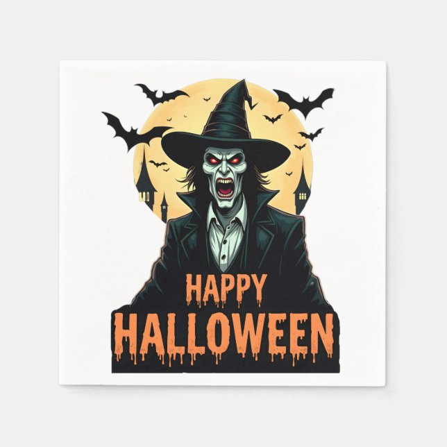 Halloween Horror Hexe mit Roten Augen Serviette (Vorderseite)