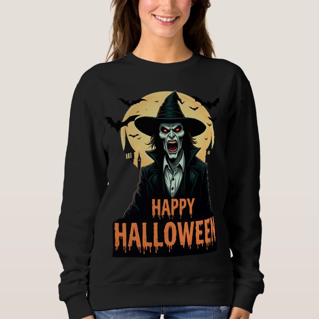 Halloween Horror Hexe mit Roten Augen Sweatshirt (Vorderseite)