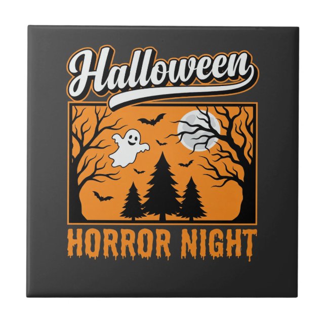 Halloween Horror Night Retro-Geisterwald Fliese (Vorderseite)