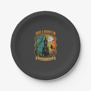 Halloween Horror Night Spukhaus Hexe Vollmond Pappteller