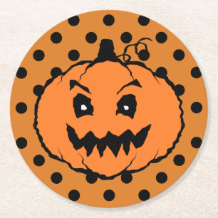 Halloween Horror Pumpkin Black Polka Dots Runder Pappuntersetzer