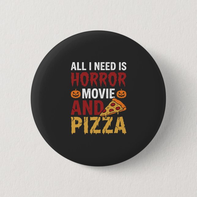 Halloween-Horrorfilm- und Pizza-Typografie Button (Vorderseite)