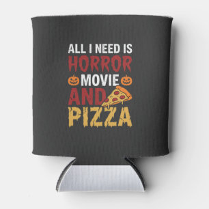 Halloween-Horrorfilm- und Pizza-Typografie Dosenkühler