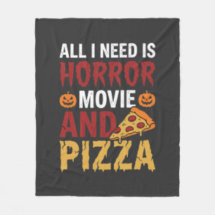 Halloween-Horrorfilm- und Pizza-Typografie Fleecedecke