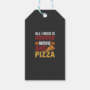 Halloween-Horrorfilm- und Pizza-Typografie Geschenkanhänger