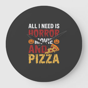 Halloween-Horrorfilm- und Pizza-Typografie Große Wanduhr