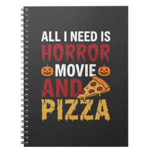 Halloween-Horrorfilm- und Pizza-Typografie Notizblock