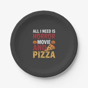 Halloween-Horrorfilm- und Pizza-Typografie Pappteller