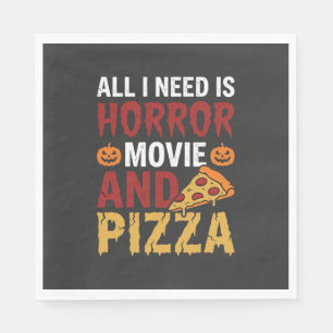 Halloween-Horrorfilm- und Pizza-Typografie Serviette