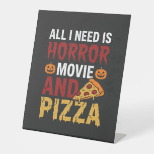 Halloween-Horrorfilm- und Pizza-Typografie Sockelschild