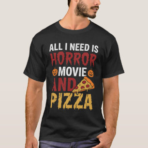 Halloween-Horrorfilm- und Pizza-Typografie T-Shirt