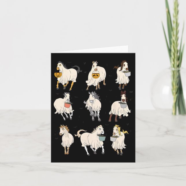 Halloween Horse Ghost Boo Pumpkin Kostüm für Männe Karte (Vorderseite)